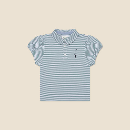 Louise and the Puff-Sleeved Polo in Green and White Stripe